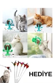 Özel Üretim Vantuzlu Çizilmeye Isırılmaya Dayanıklı Sesli Fırıldak İnteraktif Kedi Mama Oyuncağı Kedi Oltası Hediyeli thumbnail 2