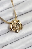 316L Çelik Gül Figürlü İtalyan Zincir Model Gold Renk Kadın Kolye thumbnail 1