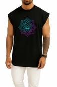 Oversize Neon Lotus Mandala – Turkuaz Mor Işıltı Göğüs Tasarımlı Atlet thumbnail 9