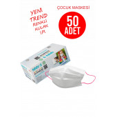 Pembe Kulak İpli Çocuk Maske Beyaz Cerrahi  (50 Adet) - 1