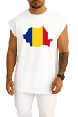 Oversize Socialist Republic Of Romania Flag Of Romania Göğüs Tasarımlı Atlet thumbnail 3