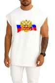 Oversize Coat Of Arms Of Russia Flag Russia Day Göğüs Tasarımlı Atlet thumbnail 5