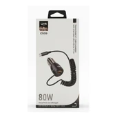 LinkTech C509 80W PD45W Sabit Kablolu + PD + USB-A Şeffaf Araç Şarj Aleti thumbnail 4