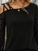 MDB Kadın Uzun Kollu Tek Omuzu çapraz şerit Detaylı Viskon Iki Iplik Bluz thumbnail 2