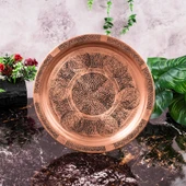 DMT Gaziantep  Bakır 25 cm Osmanlı El İşi Sunum Rustik tepsi Kına tepsisi 25 cm thumbnail 1
