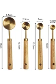 Mucit Home 4 Adet Gold Paslanmaz Çelik Ahşap Saplı Ölçü Kaşığı Seti Ölçü Kabı thumbnail 2