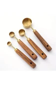 Mucit Home 4 Adet Gold Paslanmaz Çelik Ahşap Saplı Ölçü Kaşığı Seti Ölçü Kabı thumbnail 1