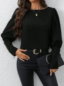 MDB Kadın Uzun Kollu Bisiklet Yaka Fermuar Detaylı Ithal Krep Bluz thumbnail 6