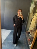 MDB Kadın Uzun Kollu Tek Omuzdan Açık Viskon Iki Iplik Bluz Ve Pantolon Ikili Takım thumbnail 2