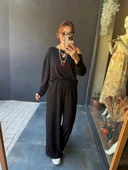 MDB Kadın Uzun Kollu Tek Omuzdan Açık Viskon Iki Iplik Bluz Ve Pantolon Ikili Takım thumbnail 3