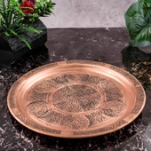 DMT Gaziantep  Bakır 25 cm Osmanlı El İşi Sunum Rustik tepsi Kına tepsisi 25 cm thumbnail 3