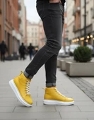 Pabucmarketi Bağcıklı Erkek Sneaker Bot SARI (BEYAZ TABAN) thumbnail 2