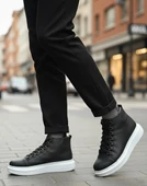 Pabucmarketi Bağcıklı Erkek Sneaker Bot SİYAH (BEYAZ TABAN) thumbnail 2