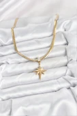 316L Çelik Zincir Gold Renk Kutup Yıldızı Model Kadın Kolye - TJ-BKO10627 thumbnail 2