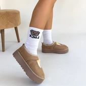 Pabucmarketi Vizon Süet Kürklü Kadın Düz Bootie - 4