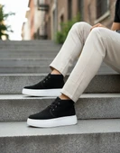 Pabucmarketi Bağcıklı İçi Kürklü Erkek Sneaker Bot SİYAH SÜET (BEYAZ TABAN) - 5