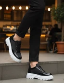 Pabucmarketi Bağcıklı Paraşüt Detaylı Erkek Günlük Ayakkabı SİYAH (BEYAZ TABAN) thumbnail 3