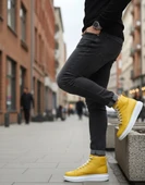 Pabucmarketi Bağcıklı Erkek Sneaker Bot SARI (BEYAZ TABAN) thumbnail 3