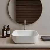 Turavit Porto Çanak Beyaz Kare Deliksiz Lavabo 40 cm PRT0708 - 7