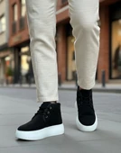 Pabucmarketi Bağcıklı İçi Kürklü Erkek Sneaker Bot SİYAH SÜET (BEYAZ TABAN) - 4