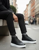 Pabucmarketi Bağcıklı Erkek Sneaker Bot SİYAH (BEYAZ TABAN) thumbnail 1