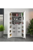 ZEYTUNHOME 90 Derece Açılabilir 2 Kapaklı, 6 Çekmeceli, Kavanoz Raflı Kiler ve Erzak Mutfak Dolabı - 1