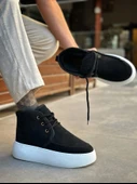 Pabucmarketi Bağcıklı İçi Kürklü Erkek Sneaker Bot SİYAH SÜET (BEYAZ TABAN) - 8