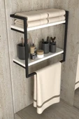 AJU Havluluk 2 Katlı Duvara Monte Raf Aksesuarlık Şal Askılığı Banyo Mutfak Düzenleyici Çok Amaçlı Raf - 2