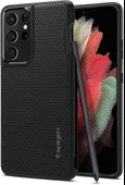 Spigen Galaxy S21 Ultra ile Uyumlu ince Kılıf Liquid Air Hava Kanalı Teknolojisi™ Askeri Sınıf Koruma Dokulu Yüzey Kapak Matte Black thumbnail 1