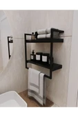 AJU Havluluk 2 Katlı Duvara Monte Raf Aksesuarlık Şal Askılığı Banyo Mutfak Düzenleyici Çok Amaçlı Raf - 3