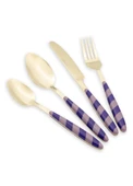 The Mia Joy Çatal Kaşık Bıçak Takımı Mor Gold 24 Parça thumbnail 1