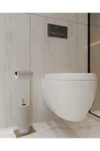AJU Tuvalet Kağıtlığı Yedekli Gold Tasarım Ağır Döküm Ayaklı Devrilmez Banyo Tuvalet Kurulum Gerektirmez - 1
