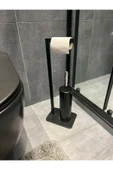 AJU Tuvalet Kağıtlığı Siyah Fırçalı Özel Tasarım Ağır Döküm Ayaklı Devrilmez Banyo Kurulum Gerektirmez - 1
