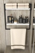 AJU Havluluk 2 Katlı Duvara Monte Raf Aksesuarlık Şal Askılığı Banyo Mutfak Düzenleyici Çok Amaçlı Raf - 1