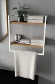 AJU Havluluk 2 Katlı Duvara Monte Raf Aksesuarlık Şal Askılığı Banyo Mutfak Düzenleyici Çok Amaçlı Raf - 2