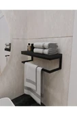 AJU Havluluk Duvara Monte Raf Aksesuarlık Şal Askılığı Banyo Mutfak Düzenleyici Çok Amaçlı Raf Antrasit - 2