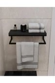 AJU Havluluk Duvara Monte Raf Aksesuarlık Şal Askılığı Banyo Mutfak Düzenleyici Çok Amaçlı Raf Antrasit - 1