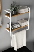 AJU Havluluk 2 Katlı Duvara Monte Raf Aksesuarlık Şal Askılığı Banyo Mutfak Düzenleyici Çok Amaçlı Raf - 3