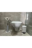 AJU Tuvalet Kağıtlığı Fırçalık ve Pedallı Çöp Kovası Seti – Modern ve Şık Siyah Metal Tasarım - 1