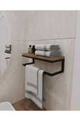AJU Havluluk Duvara Monte Raf Aksesuarlık Şal Askılığı Ev Banyo Mutfak Düzenleyici Çok Amaçlı Raf Ceviz - 2