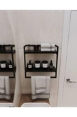 AJU Havluluk 2 Katlı Duvara Monte Raf Aksesuarlık Şal Askılığı Banyo Mutfak Düzenleyici Çok Amaçlı Raf - 2