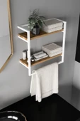 AJU Havluluk 2 Katlı Duvara Monte Raf Aksesuarlık Şal Askılığı Banyo Mutfak Düzenleyici Çok Amaçlı Raf - 6