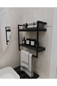 AJU Havluluk 2 Katlı Duvara Monte Raf Aksesuarlık Şal Askılığı Banyo Mutfak Düzenleyici Çok Amaçlı Raf - 3