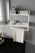 AJU Havluluk 2 Katlı Duvara Monte Raf Aksesuarlık Şal Askılığı Banyo Mutfak Düzenleyici Çok Amaçlı Raf - 4