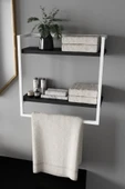 AJU Havluluk 2 Katlı Duvara Monte Raf Aksesuarlık Şal Askılığı Banyo Mutfak Düzenleyici Çok Amaçlı Raf - 2