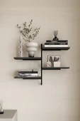 AJU 4 Katlı Duvar Rafı Metal Çerçeveli Dekoratif Kitaplık ve Raf Ünitesi Modern ve Minimalist Tasarım - 2