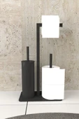 AJU Tuvalet Kağıtlığı Yedekli Tuvalet Fırçası Standı Metal Ağır Devrilmez Modern Wc Kağıtlık Tutacağı - 1