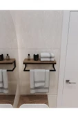 AJU Havluluk Duvara Monte Raf Aksesuarlık Şal Askılığı Ev Banyo Mutfak Düzenleyici Çok Amaçlı Raf Ceviz - 3