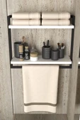 AJU 2 Katlı Raf Havluluk Kitaplık Aksesuar Rafı Ev Banyo Mutfak Düzenleyici Çok Amaçlı Raf Geniş Aralık - 1
