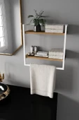 AJU Havluluk 2 Katlı Duvara Monte Raf Aksesuarlık Şal Askılığı Banyo Mutfak Düzenleyici Çok Amaçlı Raf - 4